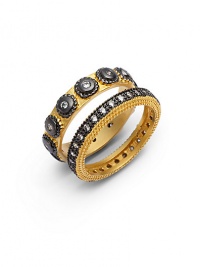 THE LOOKSet of two ringsTextured dot accentsCubic zirconia accentsGold vermeil and black rhodium-plated sterling silver settingTHE MEASUREMENTWidth, about .125ORIGINImported THE LOOKSet of two ringsTextured dot accentsCubic zirconia accentsGold vermeil and black rhodium-plated sterling silver settingTHE MEASUREMENTWidth, about .125ORIGINImported