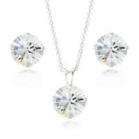 Sterling Silver Crystal Swarovski Elements 8mm Necklace & Stud Earrings Set Sterling Silver Crystal Swarovski Elements 8mm Necklace & Stud Earrings Set