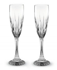 The resplendent crystal and quintessential French design of Baccarat's Jupiter toasting flutes set a new standard for fine dining. Vertical cuts extend from bowl to base in a stemware set that exudes vintage grandeur. The resplendent crystal and quintessential French design of Baccarat's Jupiter toasting flutes set a new standard for fine dining. Vertical cuts extend from bowl to base in a stemware set that exudes vintage grandeur.