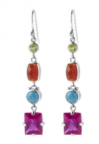 Lori Bonn® Sterling Silver Kaleidoscope Carnelian, Turquoise, Pink Sapphire and Terbium Long Earrings Lori Bonn® Sterling Silver Kaleidoscope Carnelian, Turquoise, Pink Sapphire and Terbium Long Earrings