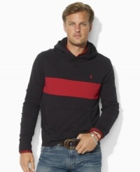 The perfect mix of style and comfort, a relaxed-fitting hoodie is constructed from a soft cotton blend and adorned with a classic stripe and Ralph Lauren's embroidered pony at the chest. The perfect mix of style and comfort, a relaxed-fitting hoodie is constructed from a soft cotton blend and adorned with a classic stripe and Ralph Lauren's embroidered pony at the chest.