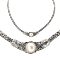 925 Silver & Mabe Pearl Necklace with 18k Gold Accents- 20 IN 925 Silver & Mabe Pearl Necklace with 18k Gold Accents- 20 IN