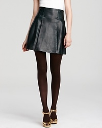 Our flirty leather Nanette Lepore skirt arrives on the scene to steal the thunder from your little black dress. Our flirty leather Nanette Lepore skirt arrives on the scene to steal the thunder from your little black dress.