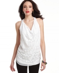 A mosaic of tonal sequins strikes a chic, art deco chord on this cowl neck top from GUESS?. Ideal for date night -- or the party of the season! A mosaic of tonal sequins strikes a chic, art deco chord on this cowl neck top from GUESS?. Ideal for date night -- or the party of the season!