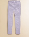 Styled like jeans, skinny like leggings, with a touch of stretch that active girls crave.Front button and zip flyBelt loopsFaux front pocketsBack patch pocketsCotton/Lycra spandexMachine washMade in USA of imported fabric
