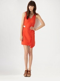 Crisp angled pleating imbues this structured sheath with an architectural presence.V necklineSleevelessBodice dartsMesh inset at waistAsymmetrical hemV backCenter back zipperAbout 17 from natural waist65% linen/35% cottonMachine washMade in USA of imported fabricModel shown is 5'9 (175cm) wearing US size 4. Crisp angled pleating imbues this structured sheath with an architectural presence.V necklineSleevelessBodice dartsMesh inset at waistAsymmetrical hemV backCenter back zipperAbout 17 from natural waist65% linen/35% cottonMachine washMade in USA of imported fabricModel shown is 5'9 (175cm) wearing US size 4.