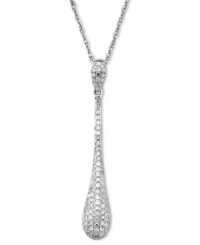 Fluid perfection. This sleek teardrop pendant shines with the addition of pave-set round-cut diamonds (1/3 ct. t.w.) set in 14k white gold. Approximate length: 18 inches. Approximate drop: 1-3/10 inches. Fluid perfection. This sleek teardrop pendant shines with the addition of pave-set round-cut diamonds (1/3 ct. t.w.) set in 14k white gold. Approximate length: 18 inches. Approximate drop: 1-3/10 inches.