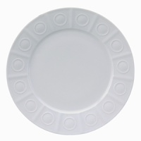 Modern in design with a raised circular pattern, made from French Limoges Porcelain. Dishwasher and microwave safe. Modern in design with a raised circular pattern, made from French Limoges Porcelain. Dishwasher and microwave safe.
