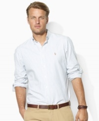 Vibrant and handsome bengal stripes make a sharp statement on a classic-fitting sport shirt in lightweight oxford-woven cotton. Vibrant and handsome bengal stripes make a sharp statement on a classic-fitting sport shirt in lightweight oxford-woven cotton.