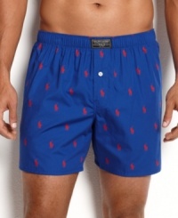 A classic polo pony print gives these boxers from Ralph Lauren timeless style. A classic polo pony print gives these boxers from Ralph Lauren timeless style.