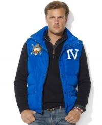 In celebration of the St. Moritz Polo World Cup on Snow, support your country of choice in a lightweight team racer vest with bold athletic stripes, a snow polo crest and the country name and flag patch at the back. In celebration of the St. Moritz Polo World Cup on Snow, support your country of choice in a lightweight team racer vest with bold athletic stripes, a snow polo crest and the country name and flag patch at the back.