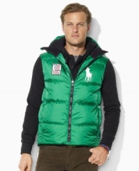 Crafted from durable ripstop nylon with a warm down fill and removable hood, an essential cold-weather vest combines an airy feel and superior protection from the elements. Crafted from durable ripstop nylon with a warm down fill and removable hood, an essential cold-weather vest combines an airy feel and superior protection from the elements.