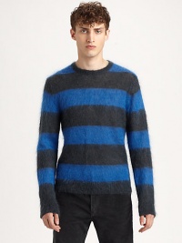 Offering cozy style, a boldly striped sweater made from a mohair blend.Allover stripesPull-on style70% mohair/30% nylonDry cleanImported Offering cozy style, a boldly striped sweater made from a mohair blend.Allover stripesPull-on style70% mohair/30% nylonDry cleanImported