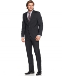 Suit up! Keep your confidence and class in line with this slim-fit striped suit from Tallia.