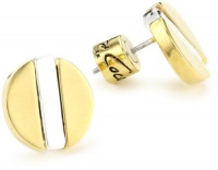 Kenneth Cole New York Modern Deco Gold and Silver Stripe Round Stud Earrings