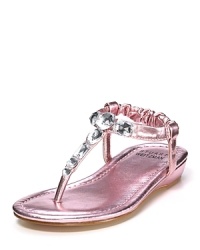 Add sparkle to a sunny day with these pretty metallic pink Stuart Weitzman sandals, adorned with various size rhinestones. Add sparkle to a sunny day with these pretty metallic pink Stuart Weitzman sandals, adorned with various size rhinestones.