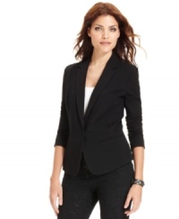 This jacket from DKNYC features a tailored, traditional fit at first glance, but turning around reveals a sheer lace back that gives the look a bold dose of feminine flair. This jacket from DKNYC features a tailored, traditional fit at first glance, but turning around reveals a sheer lace back that gives the look a bold dose of feminine flair.