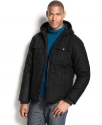 Style and performance make the perfect match in this quilted wool-blend coat from Sean John. Style and performance make the perfect match in this quilted wool-blend coat from Sean John.