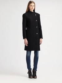 Stand collar and asymmetrical button front renew this lengthy wool-rich topper. Stand collarAsymmetrical button frontBracelet sleevesButtoned cuffsAbout 37 from shoulder to hem78% wool/22% polyesterDry cleanImportedModel shown is 5'10 (177cm) wearing US size 4. Stand collar and asymmetrical button front renew this lengthy wool-rich topper. Stand collarAsymmetrical button frontBracelet sleevesButtoned cuffsAbout 37 from shoulder to hem78% wool/22% polyesterDry cleanImportedModel shown is 5'10 (177cm) wearing US size 4.