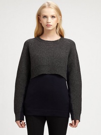 Ribbed sweater overlay adds a layered look to this lightweight wool sweater. RoundneckLong sleevesLayered hemWoolDry cleanImportedModel shown is 5'10 (177cm) wearing US size Small. Ribbed sweater overlay adds a layered look to this lightweight wool sweater. RoundneckLong sleevesLayered hemWoolDry cleanImportedModel shown is 5'10 (177cm) wearing US size Small.