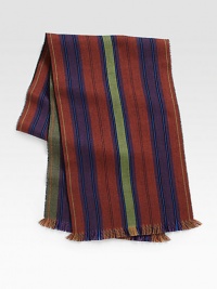 Elegant stripes adorn a modern, masculine scarf design crafted in superior Italian wool with a delicate fringed finish.Fringed ends14W x 74LWoolDry cleanMade in Italy Elegant stripes adorn a modern, masculine scarf design crafted in superior Italian wool with a delicate fringed finish.Fringed ends14W x 74LWoolDry cleanMade in Italy