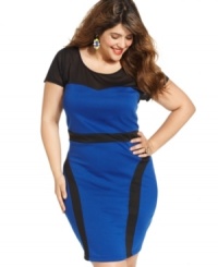 Look party-perfect with Trixxi's short sleeve plus size dress, highlighted by colorblocking! Look party-perfect with Trixxi's short sleeve plus size dress, highlighted by colorblocking!