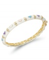 The perfect gift for your little sweetheart. This 18k gold over sterling silver bangle features white and multicolored enamel hearts. Bracelet secures with a hinge clasp. Approximate diameter: 2 inches.