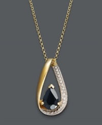 A single droplet of pure beauty. Victoria Townsend creates the perfect pendant for an elegant evening affair with a pear-cut sapphire (1 ct. t.w.) accented by an array of sparkling diamonds. Crafted in 18k gold over sterling silver. Approximate length: 18 inches. Approximate drop: 8/10 inch. A single droplet of pure beauty. Victoria Townsend creates the perfect pendant for an elegant evening affair with a pear-cut sapphire (1 ct. t.w.) accented by an array of sparkling diamonds. Crafted in 18k gold over sterling silver. Approximate length: 18 inches. Approximate drop: 8/10 inch.