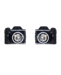 Enhance your photogenic good looks with Betsey Johnson's chic studs. Featuring black cameras with round-cut crystal flashbulbs. Crafted in mixed metal. Approximate diameter: 1 inch. Enhance your photogenic good looks with Betsey Johnson's chic studs. Featuring black cameras with round-cut crystal flashbulbs. Crafted in mixed metal. Approximate diameter: 1 inch.