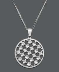 Accent your neckline with the intricacy of this diamond-cut circle pendant. Necklace set in sterling silver. Approximate length: 18 inches. Approximate drop: 1-1/4 inches. Accent your neckline with the intricacy of this diamond-cut circle pendant. Necklace set in sterling silver. Approximate length: 18 inches. Approximate drop: 1-1/4 inches.