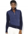 Constructed with a plush polyester fill and cozy lambswool sleeves, Lauren Ralph Lauren's stylish mockneck jacket provides lightweight warmth without the bulk.