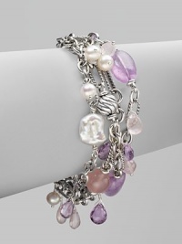 From the Bead and Chain Collection. An elegant tangle of sterling silver chains is vibrantly accented by rose quartz, lavender amethyst, and pearls.Rose quartz, lavender amethyst, and pearl Sterling silver Length, about 7 Toggle clasp Imported From the Bead and Chain Collection. An elegant tangle of sterling silver chains is vibrantly accented by rose quartz, lavender amethyst, and pearls.Rose quartz, lavender amethyst, and pearl Sterling silver Length, about 7 Toggle clasp Imported