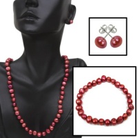 Sterling Silver Genuine Cherry Freshwater Pearl Necklace Bracelet & Earring Set Sterling Silver Genuine Cherry Freshwater Pearl Necklace Bracelet & Earring Set