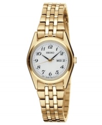 Seiko combines a stunning round shape with golden shine to reinvent a classic style. Seiko combines a stunning round shape with golden shine to reinvent a classic style.