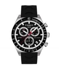 Track your every second with this precision-driven PRS 516 watch by Tissot. Black rubber strap and round stainless steel case. Black rotating bezel with tachymeter scale. Black chronograph dial features luminous stick indices and hands, date window, three subdials and logo. Swiss movement. Water resistant to 100 meters. Two-year limited warranty. Track your every second with this precision-driven PRS 516 watch by Tissot. Black rubber strap and round stainless steel case. Black rotating bezel with tachymeter scale. Black chronograph dial features luminous stick indices and hands, date window, three subdials and logo. Swiss movement. Water resistant to 100 meters. Two-year limited warranty.