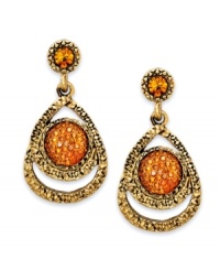A bohemian earring design with rich tones, by Style& co. A smoky topaz acrylic stone is presented in a teardrop silhouette. Crafted in antiqued gold tone mixed metal. Approximate drop: 1-1/2 inches. A bohemian earring design with rich tones, by Style& co. A smoky topaz acrylic stone is presented in a teardrop silhouette. Crafted in antiqued gold tone mixed metal. Approximate drop: 1-1/2 inches.
