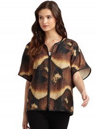 THE LOOKAllover woven abstract printPipping trimDolman sleevesWelt pocketsZip frontTHE FITAbout 24 from shoulder to hemTHE MATERIALWool/polyamideCARE & ORIGINDry cleanImportedModel shown is 5'9½ (176cm) wearing US size Small. THE LOOKAllover woven abstract printPipping trimDolman sleevesWelt pocketsZip frontTHE FITAbout 24 from shoulder to hemTHE MATERIALWool/polyamideCARE & ORIGINDry cleanImportedModel shown is 5'9½ (176cm) wearing US size Small.