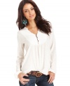 Stitching details add textural interest to this Lucky Brand Jeans top -- a basic with a bit of stylish flair!