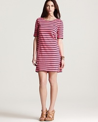 Navy and neon stripes deliver trend-right style in an easy silhouette with this lightweight Theory dress, rendered in spring-perfect cotton. Navy and neon stripes deliver trend-right style in an easy silhouette with this lightweight Theory dress, rendered in spring-perfect cotton.