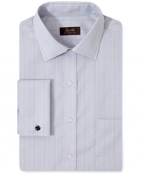 Step up your nine-to-five rotation. With French cuffs and a sophisticated glen plaid, this Tasso Elba dress shirt clocks in the right way. Step up your nine-to-five rotation. With French cuffs and a sophisticated glen plaid, this Tasso Elba dress shirt clocks in the right way.
