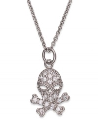 Elegance with an edge. B. Brilliant's skull and crossbones pendant shines with round-cut cubic zirconias (1/3 ct. t.w.) providing luster. Approximate length: 18 inches + 3-inch extender. Approximate drop length: 5/8 inch. Approximate drop width: 1/2 inch. Elegance with an edge. B. Brilliant's skull and crossbones pendant shines with round-cut cubic zirconias (1/3 ct. t.w.) providing luster. Approximate length: 18 inches + 3-inch extender. Approximate drop length: 5/8 inch. Approximate drop width: 1/2 inch.