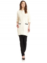 THE LOOKLoose weave knitRoll neck round necklineConcealed front button closureThree-quarter length roll hem sleevesBanded waist with button tab detailsFront contrast welt pocketsWide ribbed hemTHE FITAbout 35 from shoulder to hemTHE MATERIAL83% cotton/14% polyamide/3% elastaneCARE & ORIGINHand washMade in ItalyModel shown is 5'10 (177cm) wearing US size 4. THE LOOKLoose weave knitRoll neck round necklineConcealed front button closureThree-quarter length roll hem sleevesBanded waist with button tab detailsFront contrast welt pocketsWide ribbed hemTHE FITAbout 35 from shoulder to hemTHE MATERIAL83% cotton/14% polyamide/3% elastaneCARE & ORIGINHand washMade in ItalyModel shown is 5'10 (177cm) wearing US size 4.