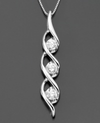 Get a trendy twist on the classic journey pendant with Sirena's beautiful diamond necklace featuring round-cut diamonds (1/2 ct. t.w.) set in 14k white gold. Approximate length: 18 inches. Approximate drop: 1-1/2 inches. Get a trendy twist on the classic journey pendant with Sirena's beautiful diamond necklace featuring round-cut diamonds (1/2 ct. t.w.) set in 14k white gold. Approximate length: 18 inches. Approximate drop: 1-1/2 inches.