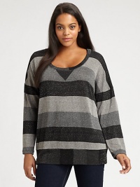 A glamorous take on an athletic style, this striped top is enhanced by pretty metallic thread. Its relaxed-yet-feminine silhouette will complement your shape.Round neckLong sleevesPull-on styleAbout 26 from shoulder to hemRayon/lurexMachine washMade in USA A glamorous take on an athletic style, this striped top is enhanced by pretty metallic thread. Its relaxed-yet-feminine silhouette will complement your shape.Round neckLong sleevesPull-on styleAbout 26 from shoulder to hemRayon/lurexMachine washMade in USA