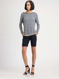 Fine stripes add just the right graphic touch to this soft and slouchy jersey pullover.BoatneckDropped shouldersChest pocketPullover styleAbout 25 from shoulder to hem94% rayon/6% nylonDry cleanImportedModel shown is 5'10 (177cm) wearing US size Small. Fine stripes add just the right graphic touch to this soft and slouchy jersey pullover.BoatneckDropped shouldersChest pocketPullover styleAbout 25 from shoulder to hem94% rayon/6% nylonDry cleanImportedModel shown is 5'10 (177cm) wearing US size Small.