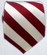 100% Silk Woven Red and Ivory Twill Striped Tie