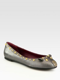 Coveted mouse silhouette in metallic brushed leather with edgy goldtone metal studs. Metallic brushed leather upper with metal studsLeather liningRubber solePadded insoleImported Coveted mouse silhouette in metallic brushed leather with edgy goldtone metal studs. Metallic brushed leather upper with metal studsLeather liningRubber solePadded insoleImported