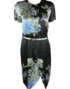 Preen Womens Black Multi Akiko Floral Silk Belted Slit Dress S