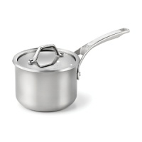 With a copper core layered between aluminum and finished with magnetic stainless steel exterior, this 2-quart sauce pan with lid is designed for the modern at-home chef. With a copper core layered between aluminum and finished with magnetic stainless steel exterior, this 2-quart sauce pan with lid is designed for the modern at-home chef.