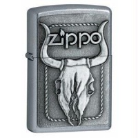 Zippo Lighter Bull Skull Emblem, Street Chrome Zippo Lighter Bull Skull Emblem, Street Chrome